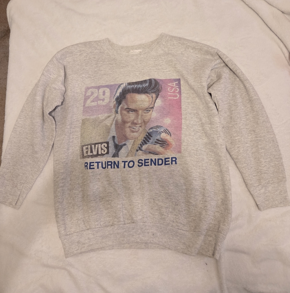 Gray Elvis Graphic Crewneck Sweatshirt